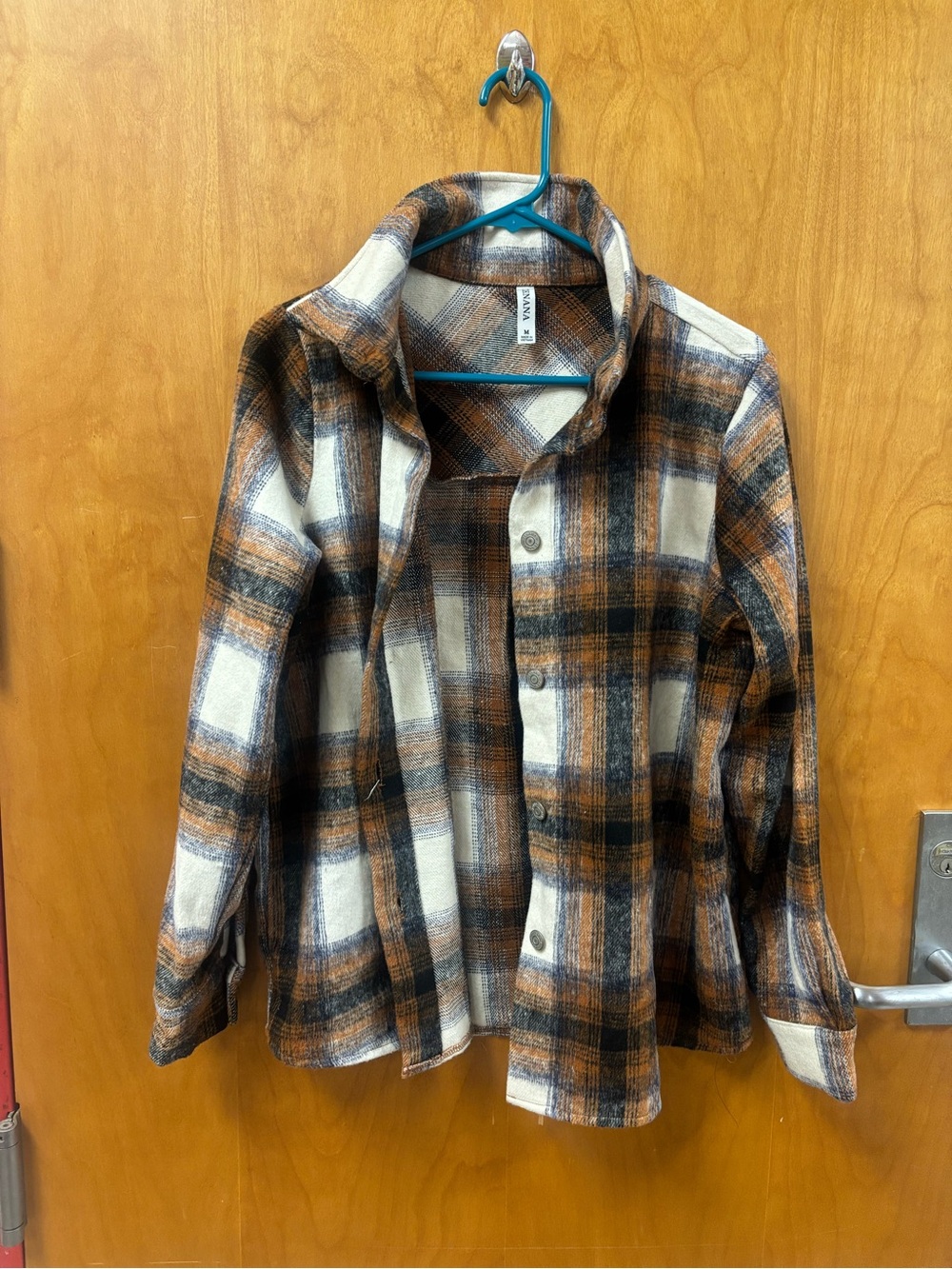 Zenana Outfitters Plaid Button-Down Shirt Jacket - Orange, Cream & Black